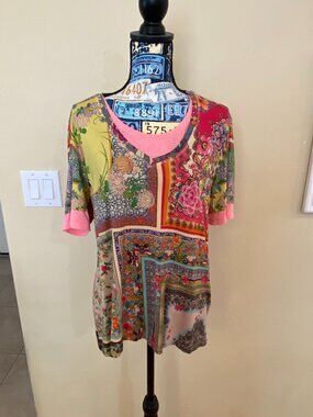 Johnny Was Los Angeles Bamboo/Spandex T-shirt Floral Patchwork Boho Sz 1X